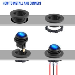 Toggle Switch 12 Volt Waterproof Blue LED Round Rocker 2 PCS SPST 3 Pin 12V/20A