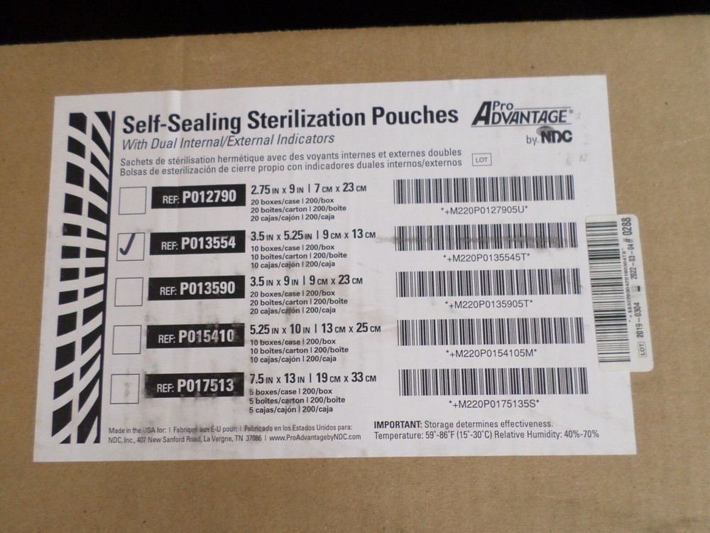 PRO-ADVANTAGE Self-Sealing Sterilization Pouches 3.5” x 5.25″ P013554 (200/Bx)