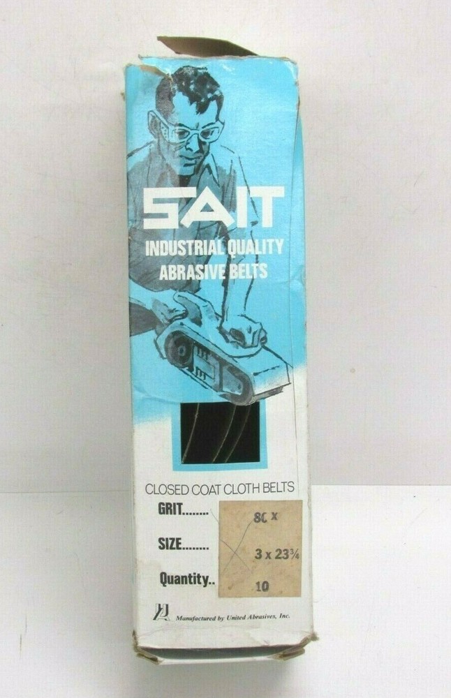 NOS! (5) SAIT ABRASIVE CLOSED COAT CLOTH BELTS, 3″ x 23-3/4″, GRIT: 80X