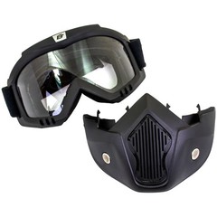 Birdz Skylark Motorcycle Goggles Removable Face Mask Black Frames Clear Lens