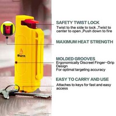 BURN Pepper Spray 0.5oz Keychain Security Case Molded Yellow 2 PACK