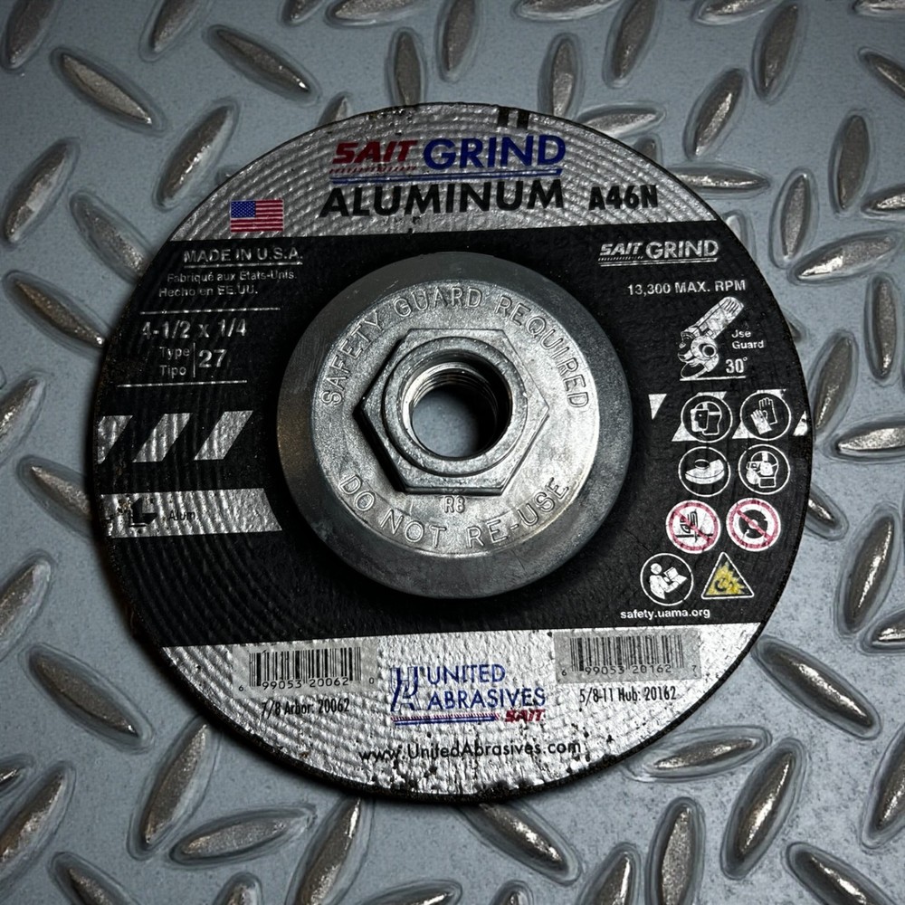 8 Pack SAIT Grind Aluminum A46N 4.5” Type 27 Wheels 5/8-11 13300 RPM