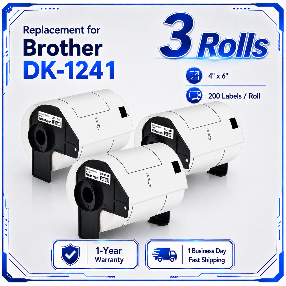 Replace for Brother DK-1241 Die-Cut 4″x6″ Shipping Labels QL Printers 3 Rolls
