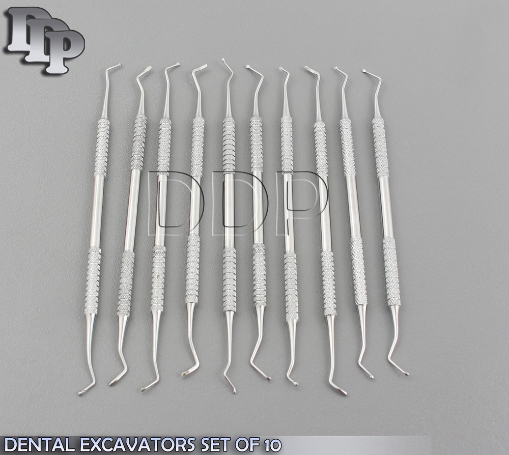 SET OF 10 DENTAL SPOON BLADE EXCAVATORS RESTORATIVE COMPOSITE CAVITY CARIOUS KIT