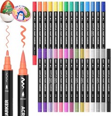 28 Colors Dual Tip Acrylic Paint Markers, Brush Tip and Fine Tip Acrylic Paint
