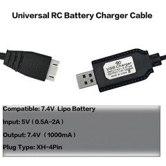 7.4V USB Charger Cable with XH-4Pin Plug Universal Compatible RC Car RC Plane…