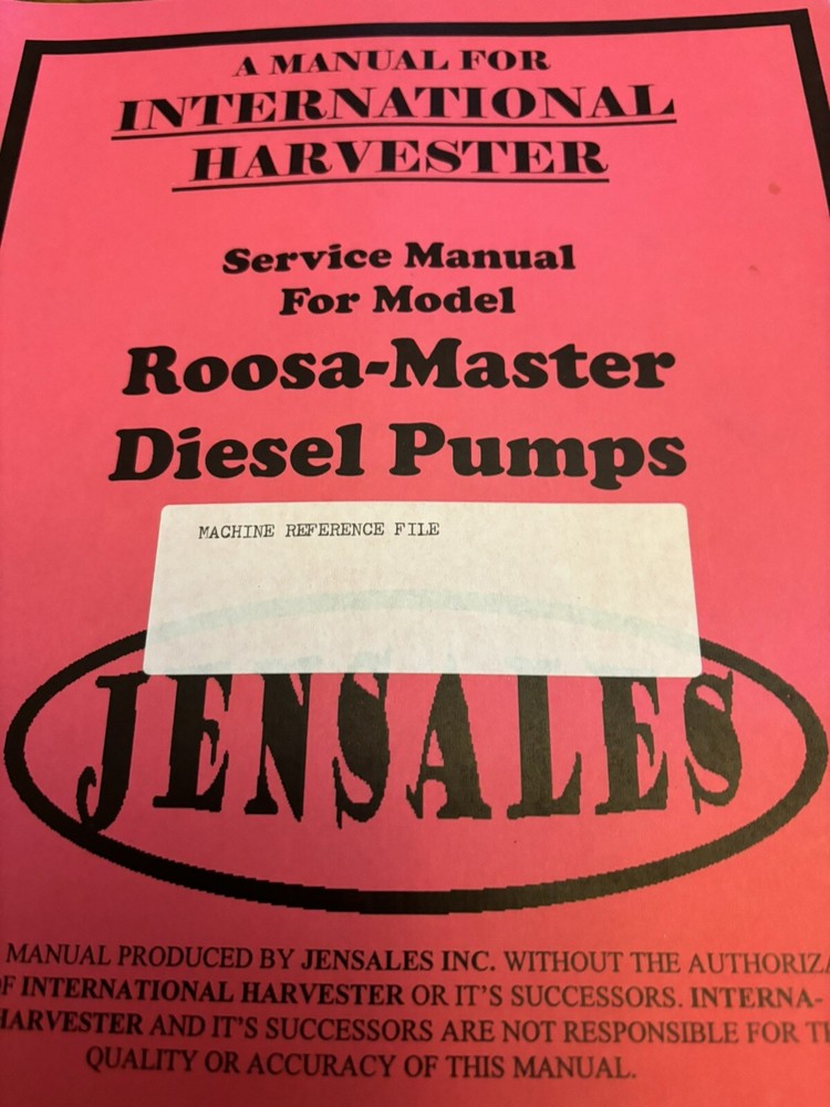 International Harvester Service Manual for Roosa-Master Diesel Pumps