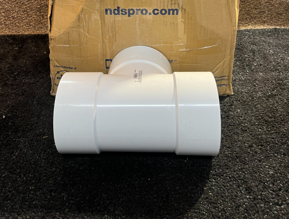 (QTY 4) NDS Straight Tee Schedule 35 PVC White 6″ Hub T X 6″ D Hub 6P01