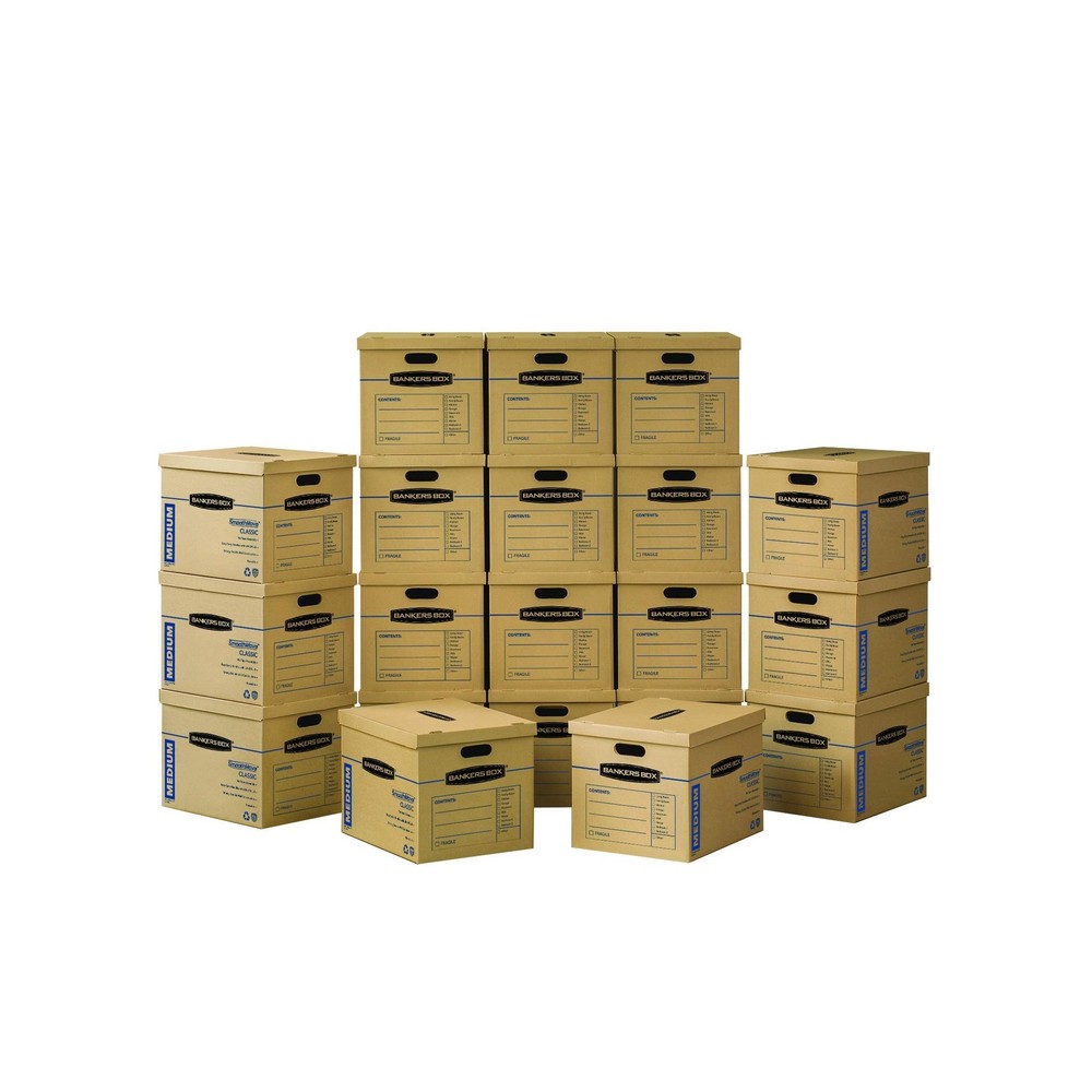 Bankers Box Medium Classic Moving Box 20 Pack, Reinforced Handles, Tape-Free …