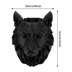 3D Printed Wolf Head Pen Holder, Black Plastic Animal Desk Stationery Organizer
