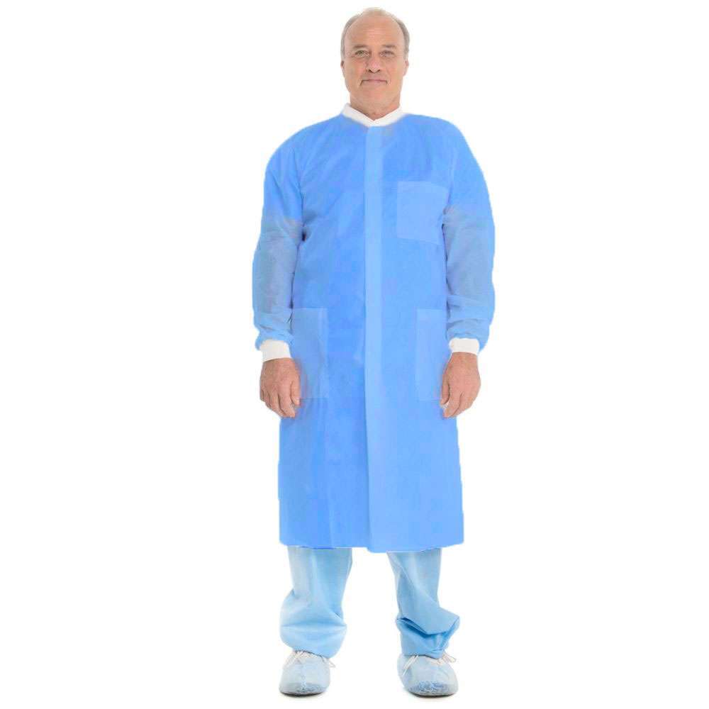 Halyard Basic Plus Lab Coat, Medium, Blue, 25/Box
