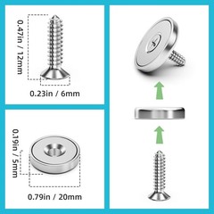 16Pack 40LBS Strong Magnets with Holes, Round Cup Magnets with Screws for Wall M