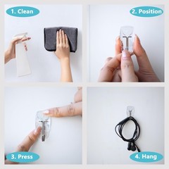 15 Small Hooks+30 Removable Strips, Clear Wire Hanger Hooks, Damage-Free Util…