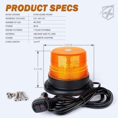 Xprite 40 LED Beacon Strobe light Flashing Emergency Light Amber roof top lamps