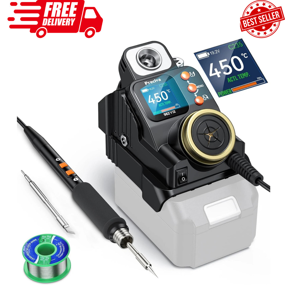 Cordless Soldering Iron Station for Dewalt 18-20V Battery – LCD Display, Fast He