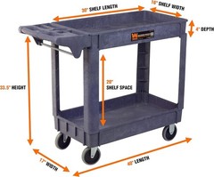 Industrial Utility Service Cart 500 lb Capacity W/ 40×17 Inch Extra Large Size