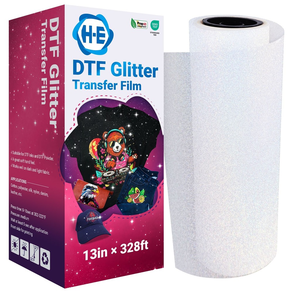 13″ x 328ft DTF Glitter Transfer Film Roll Cold Peel for Dark Light Fabric USA