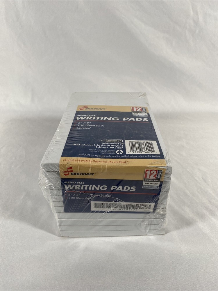 Lot of 12 Skilcraft Legal Size Writing Pads 5″x8″ 100 Sheet Pads Legal Unruled