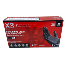 AMMEX X3 Black Nitrile Latex Disposable Gloves Medium BX344100 – 100 Pcs