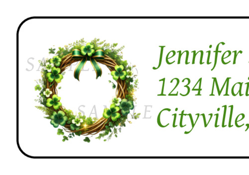 Shamrock Grapevine Wreath Personalized Floral Return Address Label Stickers Tags