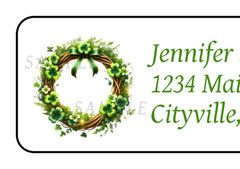Shamrock Grapevine Wreath Personalized Floral Return Address Label Stickers Tags
