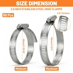 50 Pcs Stainless Steel Hose Clamp Adjustable 1-13/16″ to 2-3/4″ 46-70 mm…