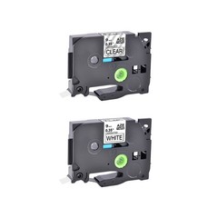 2×Compatible with Brother TZ TZe-121 221 9mm Black on Clear/White Label Tape