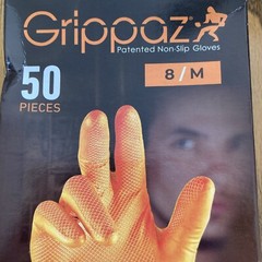 Grippaz Tough&Durable Non Slip Gloves Sz8/ Med Nitrile Disposable 50pcs Fish NEW