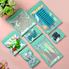 100 Pack Cyan Holographic Ziplock Bags Resealable Sealable Mylar Packaging Bag