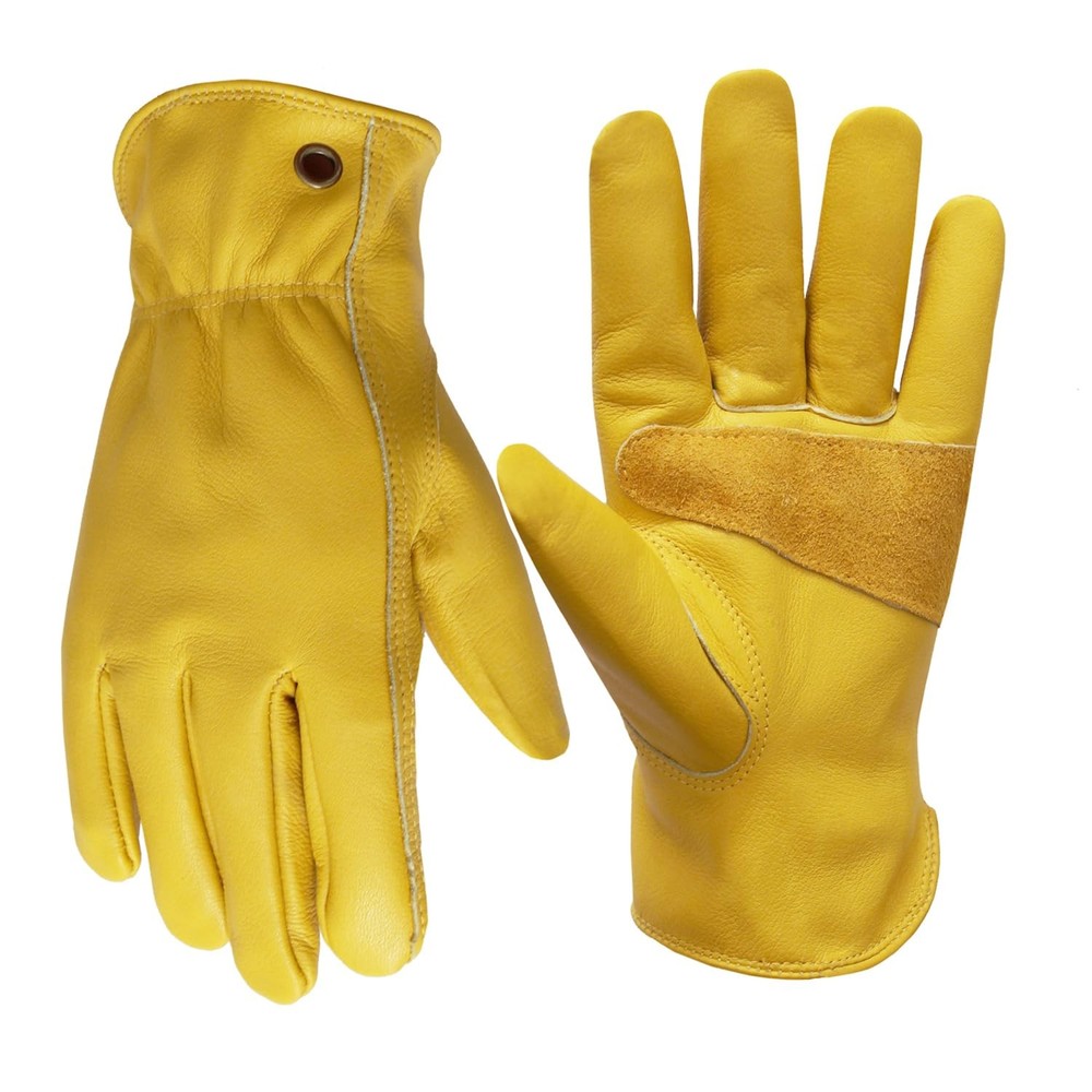 Cowhide Leather Work Gloves XX-Large Yellow Reinforced Construction Gardening