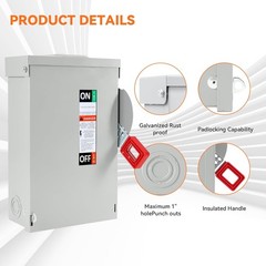 30 Amp Disconnect Switch, Fusible, 3 Pole 600 Volt, with Interlock Mechanism, an