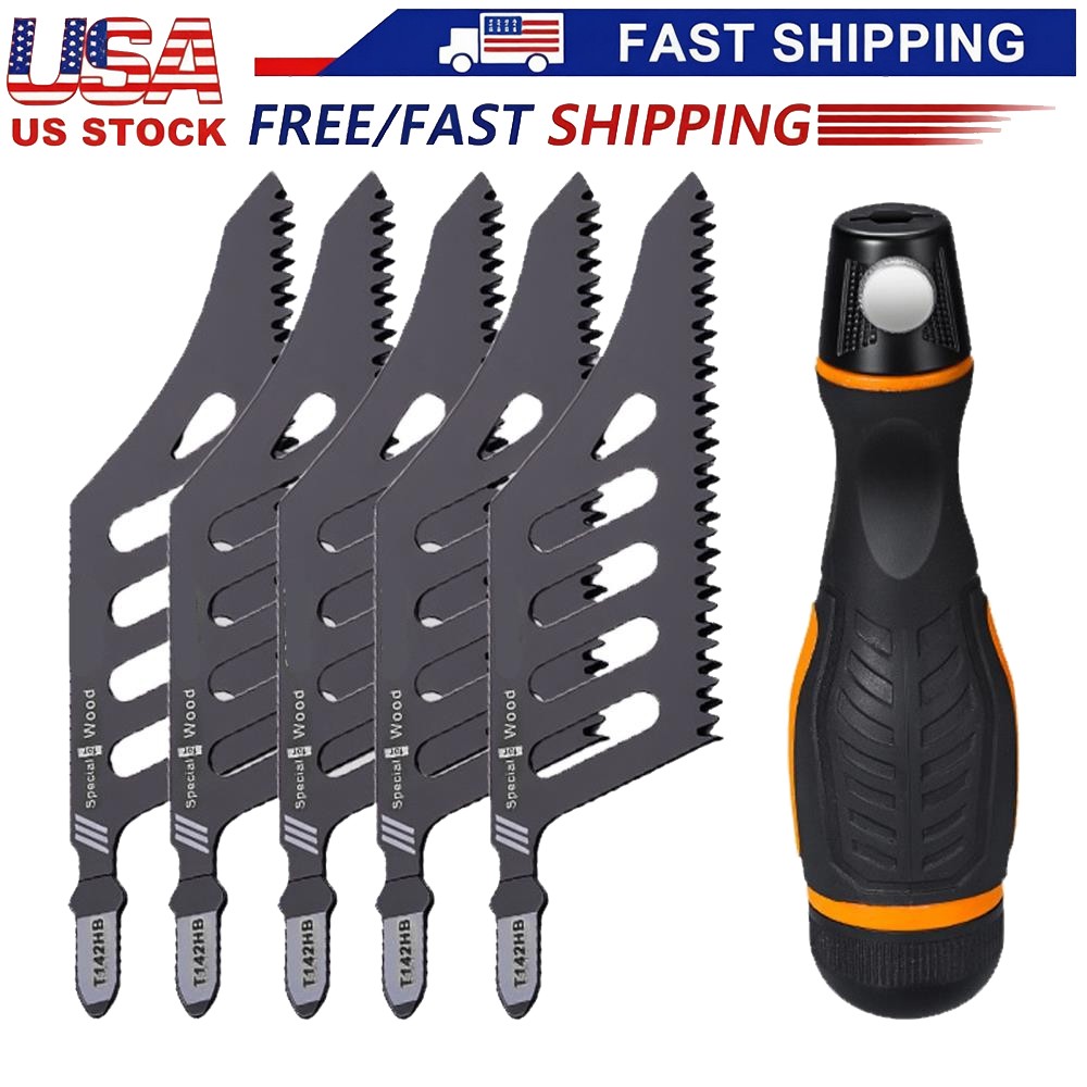 5x Flush Cutting Jigsaw Blade Irregular Curve Saw Blade with Handle for Wood US#