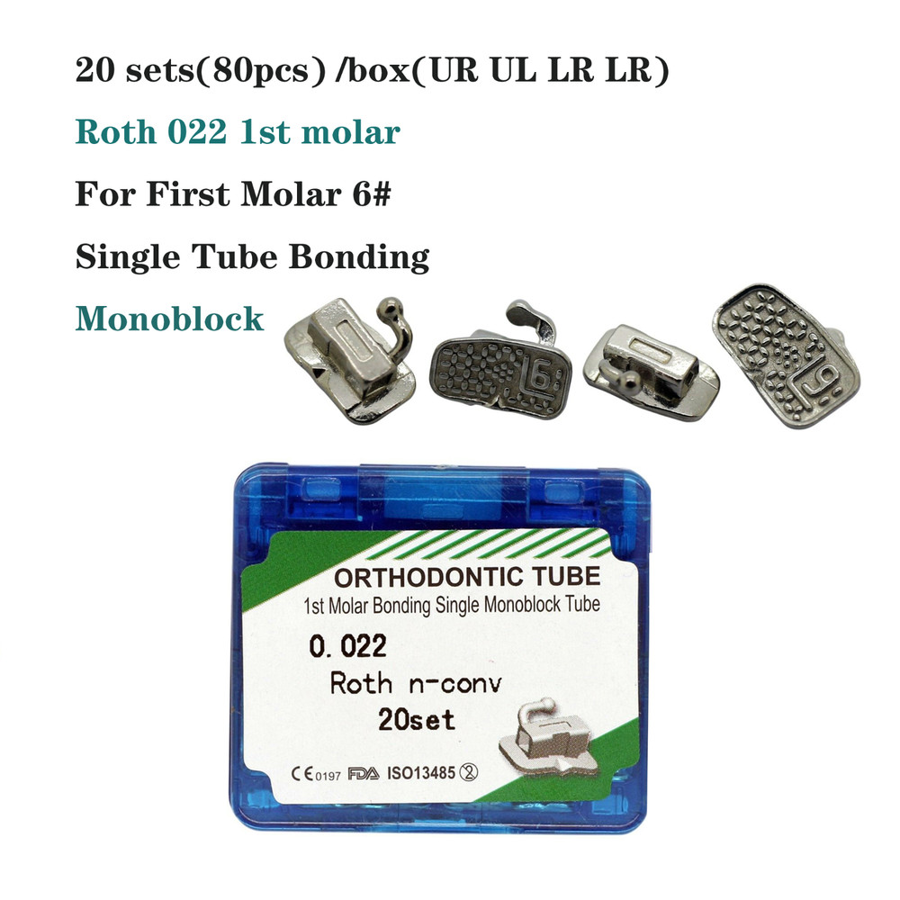 20 sets Dental Orthodontic Buccal Tube 1st 2nd Molar MBT Roth 022 Bondable Tubes