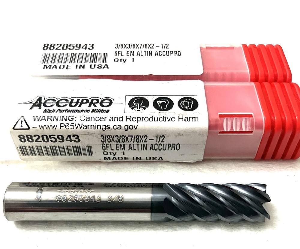 Accupro 3/8″ 6FL Square End Mill Solid Carbide AlTiN 7/8″LOC 88205943 NEW