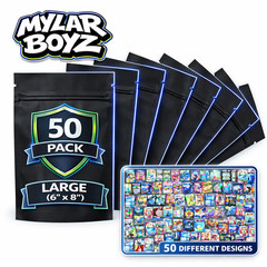 50 Pack 28g Mylar Bags (6” x 8”) Assorted Random Designs oz Packaging Pouches