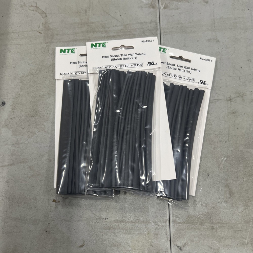 NTE Electronics HS-ASST-1 Heat Shrink Assortment Black 6″ Length 24pcs **3 Packs