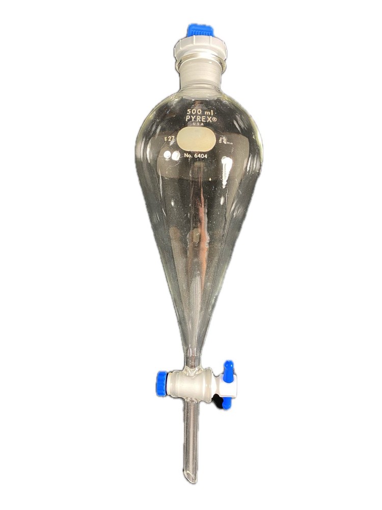 PYREX 500mL Squibb Separatory Funnel w/ Stopcock #22 Stopper Neck 6404-500