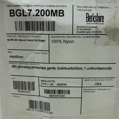 200 Pair Berkshire BCR SK Glove Liners Full Finger Size M Powder-Free White 8″