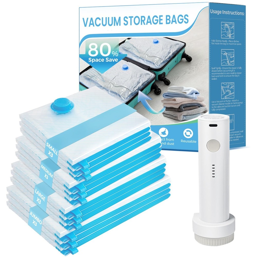 Vacuum Seal Bags for Clothing Travel, 12 Pack Vacuum Storage Bags for Clothes…
