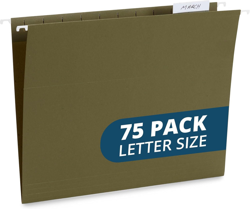 Blue Summit Supplies Hanging File Folders, 75 Pack, Reinforced Hanging Folders L