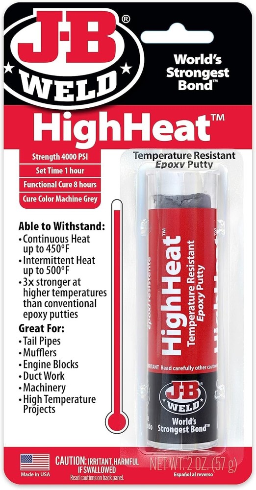 J-B Weld 8297 HighHeat 500 Degree Epoxy Putty Stick – 2 oz. , Grey