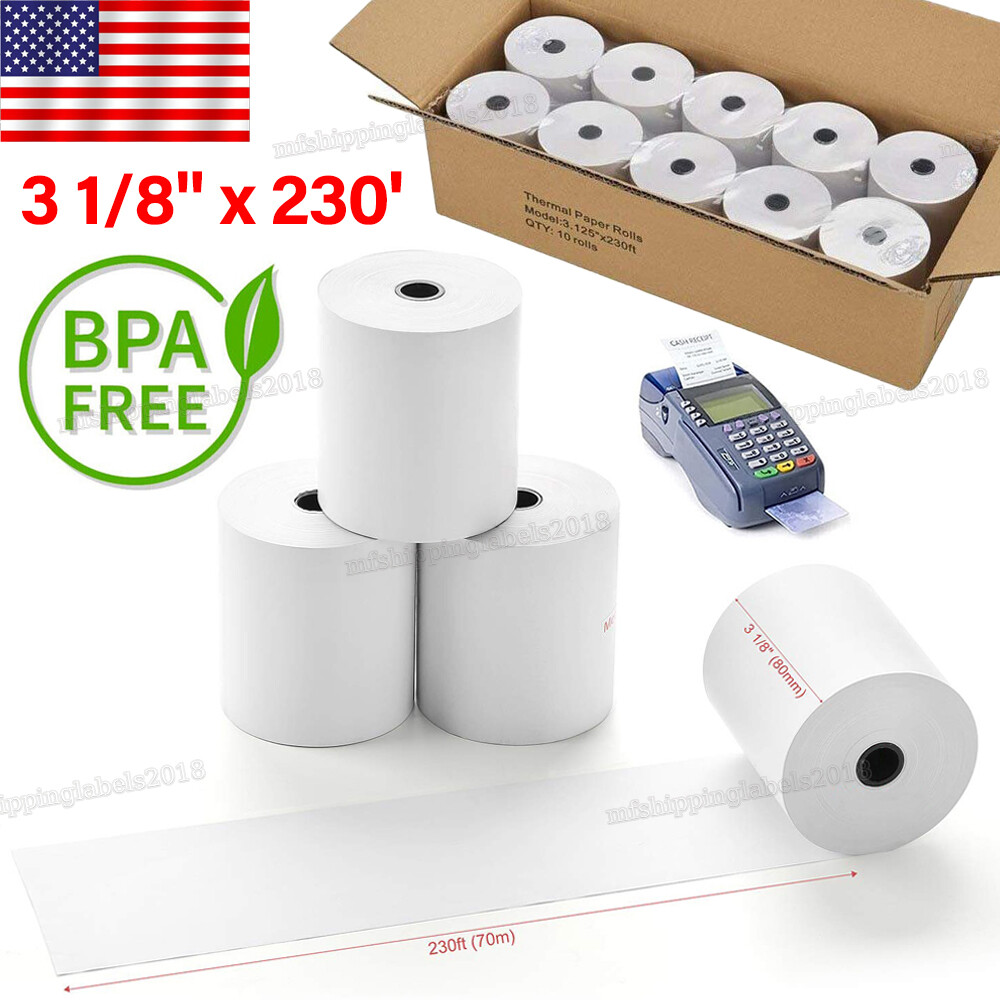40 Rolls 3 1/8″ x 230′ Thermal Rolls Paper Cash Register POS Receipt Printer US