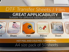 50 Sheets DTF Transfer Film 8.3 x 11.7 Instant Peel PET Transfer Film Matte A4