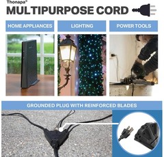 50 Foot Outdoor Extension Cord with 3 Electrical Power Outlets – 16/3 SJTW