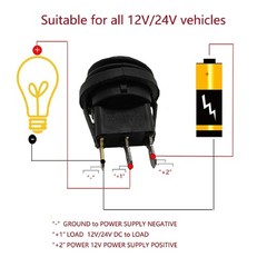 Toggle Switch 12 Volt Waterproof Blue LED Round Rocker 2 PCS SPST 3 Pin 12V/20A
