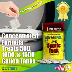 Green Pig Septic Tank Treatment Packets – 1-Year Supply- 4 Packets, One Color