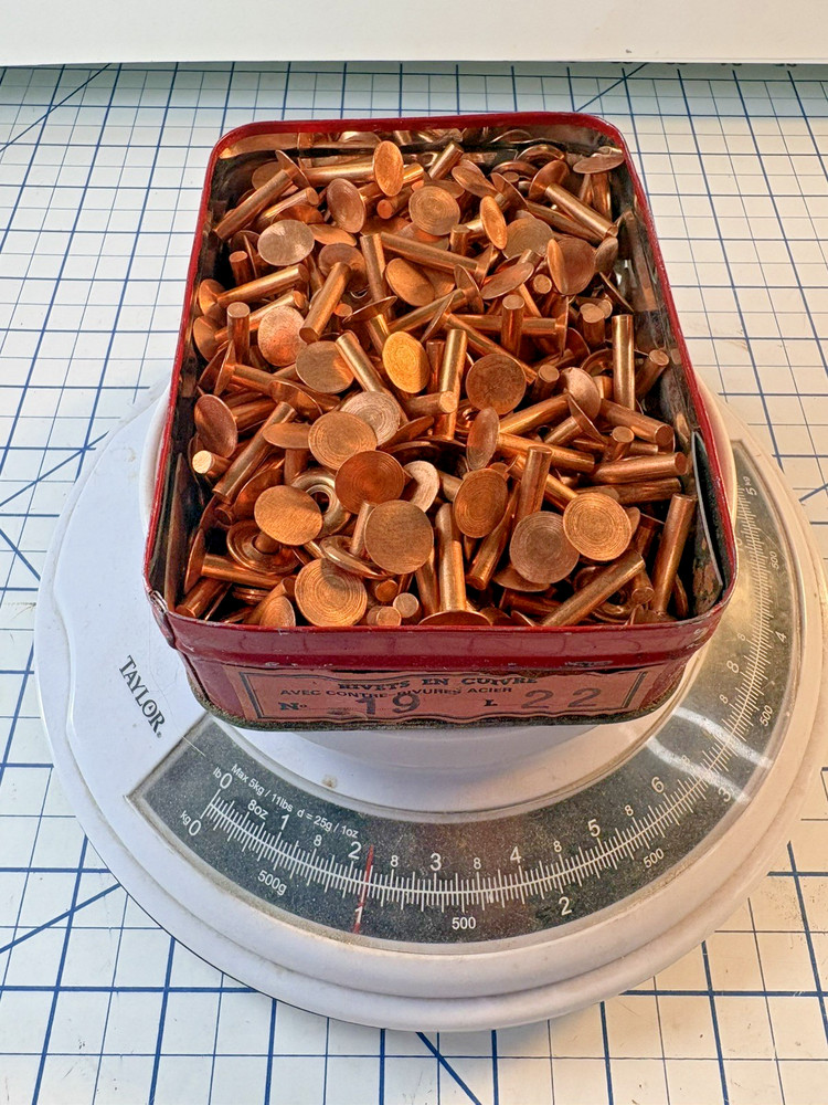 Vintage Copper Rivets No 19 L 22 “with steel arch formers” Original Tin 2 Pounds