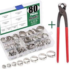 81Pcs Single Ear Hose Clamps Set 6-23.5mm Stepless Stainless Steel with Pincer