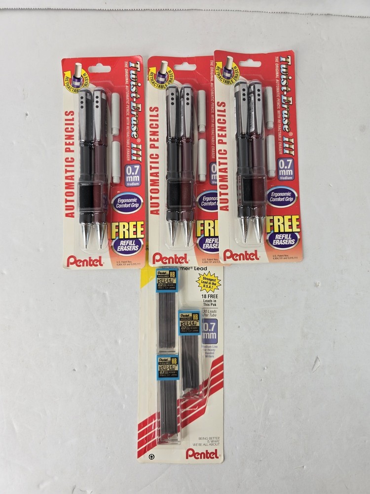3x-Pentel Twist-Erase III Pencil 0.7 mm Assorted Colors 2-Pack 2 Eraser Refills