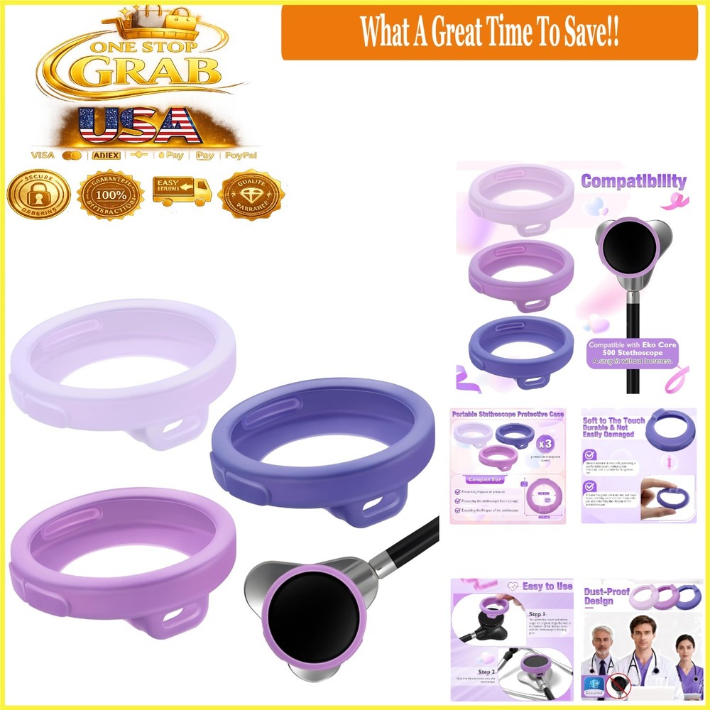 3 Pcs Silicone Chestpiece Covers for EKO CORE 500 Stethoscope Gradient Purple